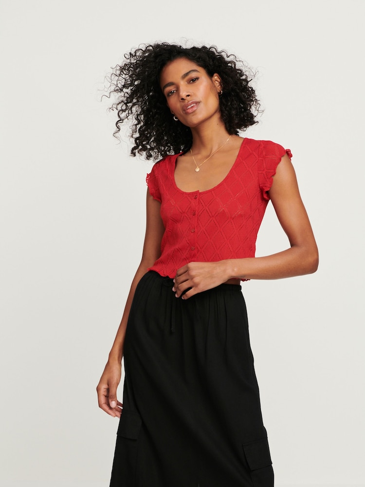 Red Diamond Textured Short Sleeve Top - Image 1 of 7