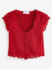 Red Diamond Textured Short Sleeve Top - Image 6 of 7