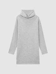 Reiss Soft Grey Sami Oversized Wool Blend Cowl Neck Mini Dress - Image 2 of 5