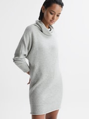 Reiss Soft Grey Sami Oversized Wool Blend Cowl Neck Mini Dress - Image 3 of 5
