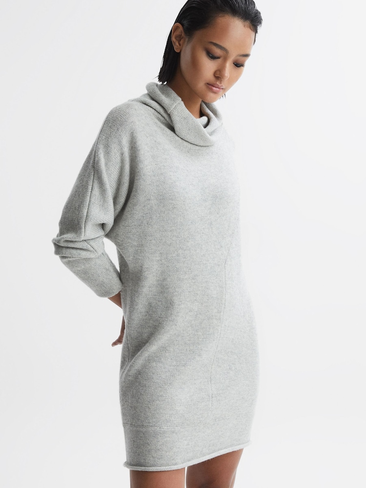Buy Reiss Soft Grey Sami Oversized Wool Blend Cowl Neck Mini Dress