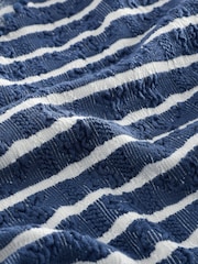 Navy Blue/Ecru White Notch Front Long Sleeve Textured Stripe Top - Image 6 of 6