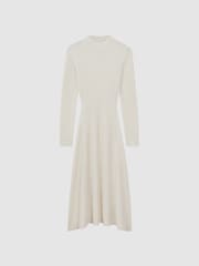 Reiss Cream Kris Wool Blend Bodycon Midi Dress - Image 2 of 5