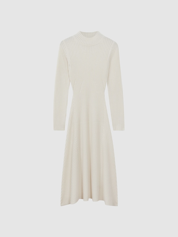 Reiss Cream Kris Wool Blend Bodycon Midi Dress - Image 2 of 5