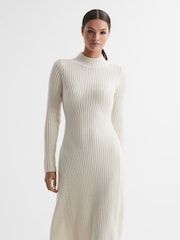 Reiss Cream Kris Wool Blend Bodycon Midi Dress - Image 3 of 5