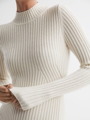 Reiss Cream Kris Wool Blend Bodycon Midi Dress - Image 4 of 5