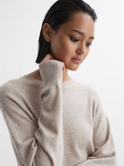 Reiss Stone Andi Oversized Wool Blend Crew Neck Jumper - Image 1 of 5