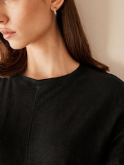 Black 100% Linen Long Sleeve Crew Top - Image 4 of 8