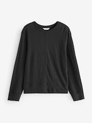 Black 100% Linen Long Sleeve Crew Top - Image 5 of 8
