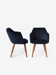 MADE.COM Set of 2 Dark Blue and Walnut Legs Lule Arm Dining Chairs - Image 2 of 2
