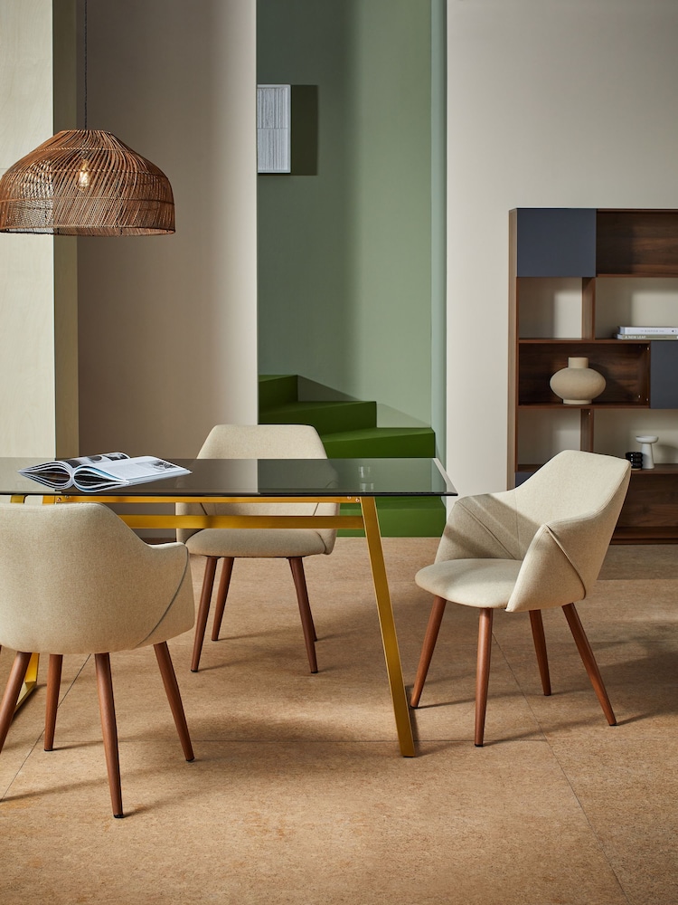 MADE.COM Set of 2 Ecru Marl and Walnut Legs Lule Arm Dining Chairs in Velvet - Image 1 of 3