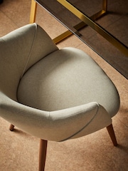 MADE.COM Set of 2 Ecru Marl and Walnut Legs Lule Arm Dining Chairs in Velvet - Image 2 of 3