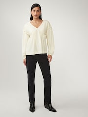 Ecru Long Sleeve V-Neck Crochet Cutwork Blouse - Image 3 of 7