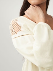 Ecru Long Sleeve V-Neck Crochet Cutwork Blouse - Image 4 of 7