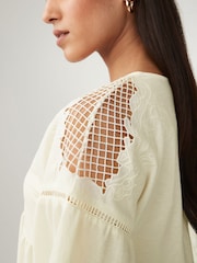 Ecru Long Sleeve V-Neck Crochet Cutwork Blouse - Image 5 of 7