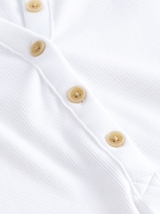 White Ribbed Button Detail Long Sleeve Henley Top - Image 7 of 7