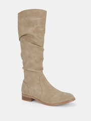 Novo Natural Wide Fit Josslyn Ruched Knee High Flat Boots - Image 3 of 5