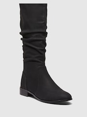 Novo Black Wide Fit Josslyn Ruched Knee High Flat Boots - Image 3 of 4