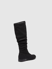 Novo Black Wide Fit Josslyn Ruched Knee High Flat Boots - Image 4 of 4