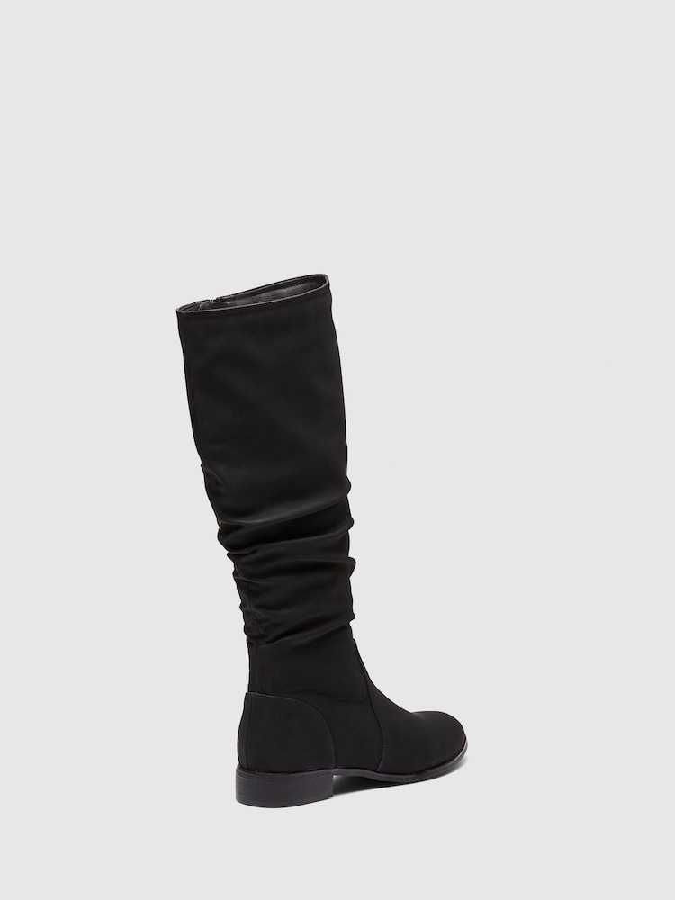 Novo Black Wide Fit Josslyn Ruched Knee High Flat Boots - Image 4 of 4