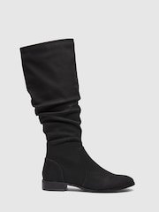 Novo Black Standard Fit Josslyn Ruched Knee High Flat Boots - Image 2 of 4