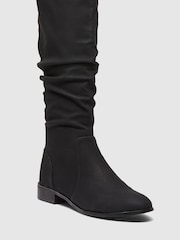 Novo Black Standard Fit Josslyn Ruched Knee High Flat Boots - Image 3 of 4
