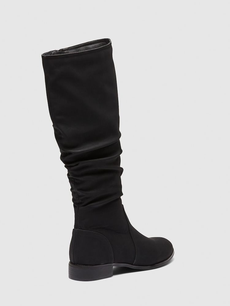 Novo Black Standard Fit Josslyn Ruched Knee High Flat Boots - Image 4 of 4