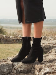 Novo Black Wide Fit Kellan Block Heel Sock Ankle Boots - Image 1 of 4