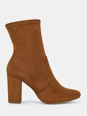 Novo Brown Kellan Block Heel Sock Ankle Boots - Image 2 of 5