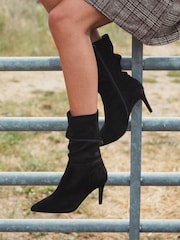Novo Black Regular Fit Dekota Mid Heel Point Ruched Ankle Boots - Image 1 of 4