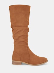 Braun - Novo Josslyn Kniehohe, flache Stiefel mit Raffung - Bild 2 von 5