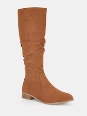 Braun - Novo Josslyn Kniehohe, flache Stiefel mit Raffung - Bild 4 von 5