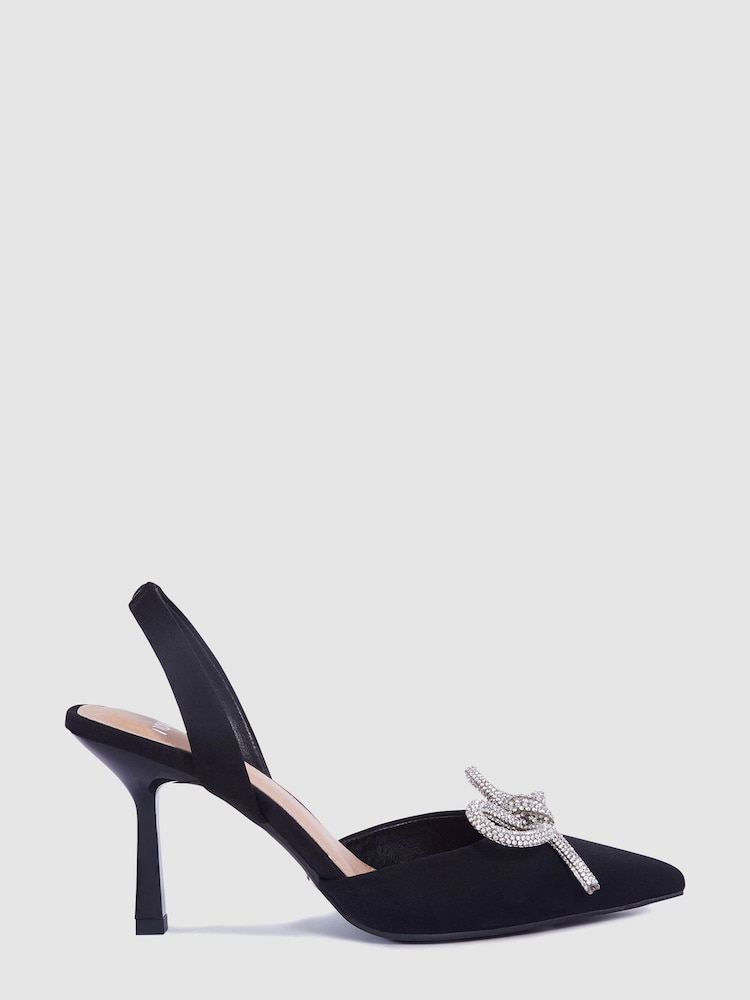 Novo Black Intelligent Diamante Bow Point Slingback Mid Heel Courts - Image 2 of 4