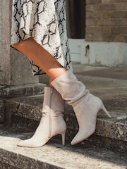 Novo Grey Regular Fit Dekota Mid Heel Point Ruched Ankle Boots - Image 1 of 4
