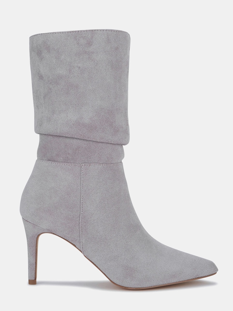 Novo Grey Regular Fit Dekota Mid Heel Point Ruched Ankle Boots - Image 2 of 4