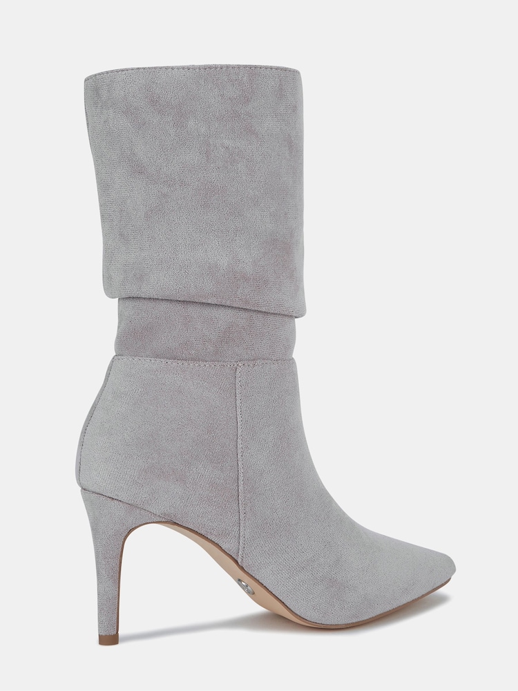 Novo Grey Regular Fit Dekota Mid Heel Point Ruched Ankle Boots - Image 4 of 4