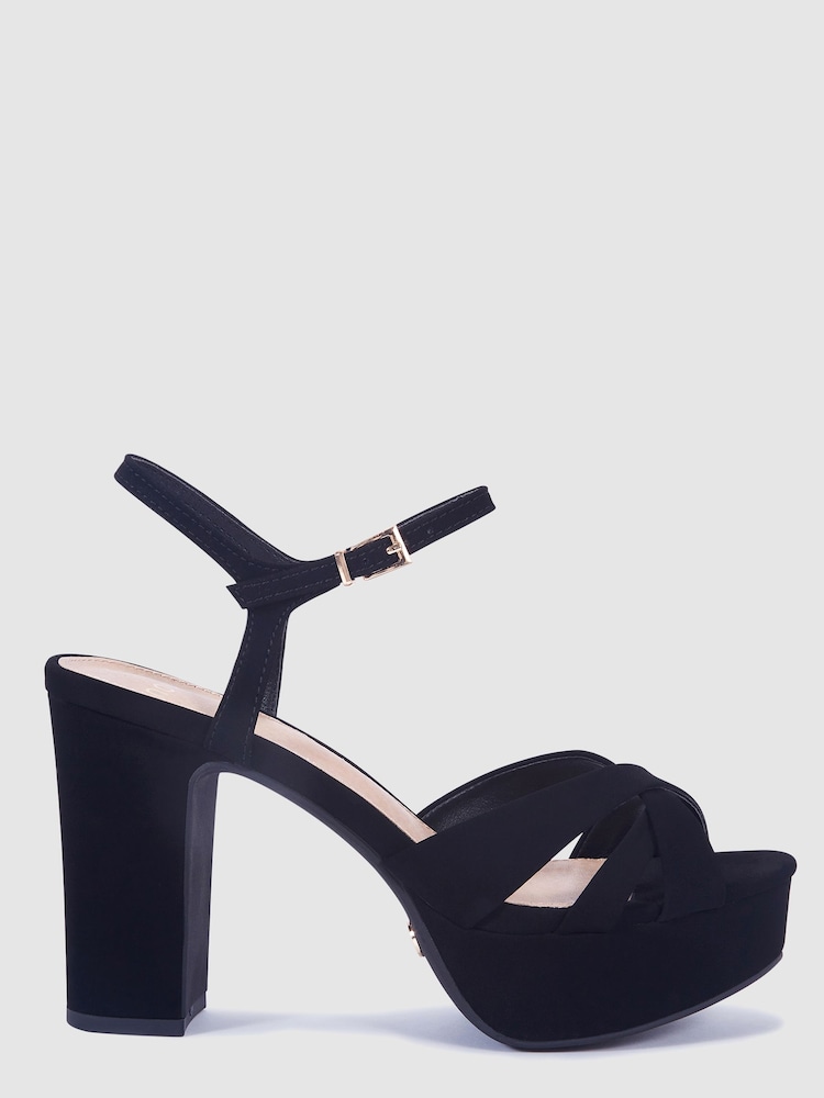 Novo Black Regular Fit Luella Block Heel Platform Ankle Strap Sandal Heels - Image 2 of 4