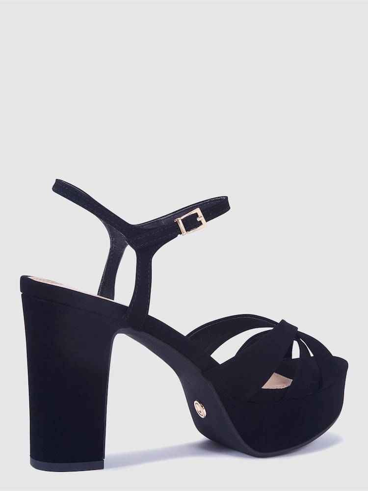 Novo Black Regular Fit Luella Block Heel Platform Ankle Strap Sandal Heels - Image 4 of 4