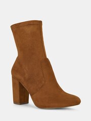 Novo Tan Brown Kellan Block Heel Sock Ankle Boots - Image 3 of 5