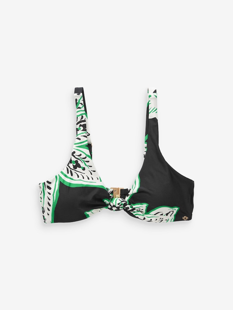 Green/Black Floral Knotted Triangle Bikini Top - Image 5 of 5
