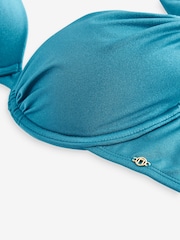 Teal Blue High Shine Padded Shaping Wired Halter Bikini Top - Image 7 of 7