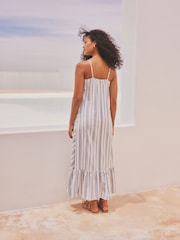 White & Blue Stripe Lace Maxi Summer Dress - Image 3 of 8
