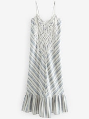 White & Blue Stripe Lace Maxi Summer Dress - Image 7 of 8
