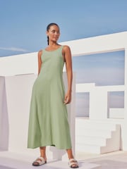Sage Green Sleeveless Jersey Dress - Image 1 of 7