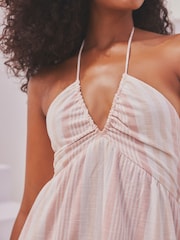 Rosa gestreift - Gestuftes Sommerkleid in Maxilänge mit Neckholder - Bild 4 von 8