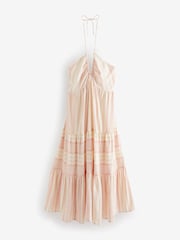Rosa gestreift - Gestuftes Sommerkleid in Maxilänge mit Neckholder - Bild 7 von 8