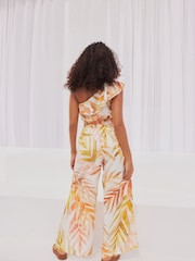 White/Pink Floral One Shoulder Ruffle Jumpsuit - Image 3 of 8
