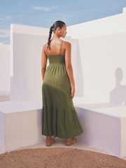 Khaki Green Crochet Maxi Summer Dress - Image 2 of 7