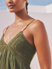 Khaki Green Crochet Maxi Summer Dress - Image 4 of 7