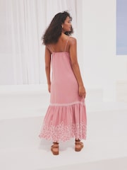 Pink/White Embroidered Strappy Midaxi Summer Dress - Image 3 of 7